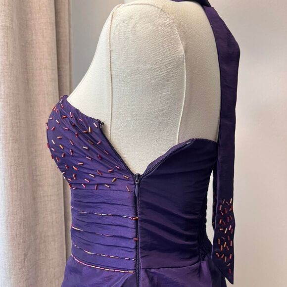 Snap Purple Beaded Halter Bubble Mini Dress – Size 3 (Women's Size 0) - Picture 5 of 8